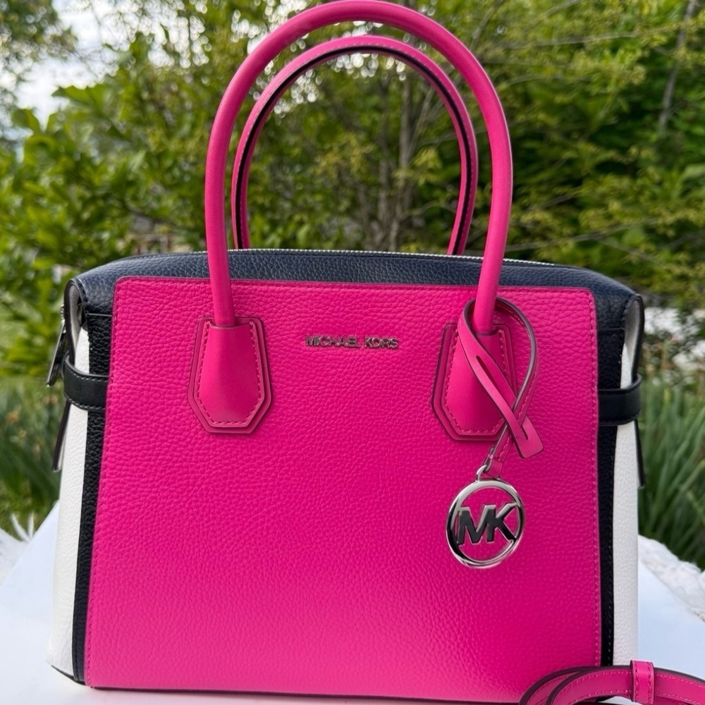 Michael Kors Mercer Medium Color-Block Belted Leather Satchel Large - Picture 8 of 12